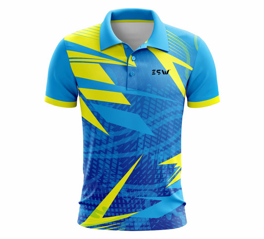 Blue And Yellow  Polo Neck Polyester  Cricket Dress For Men