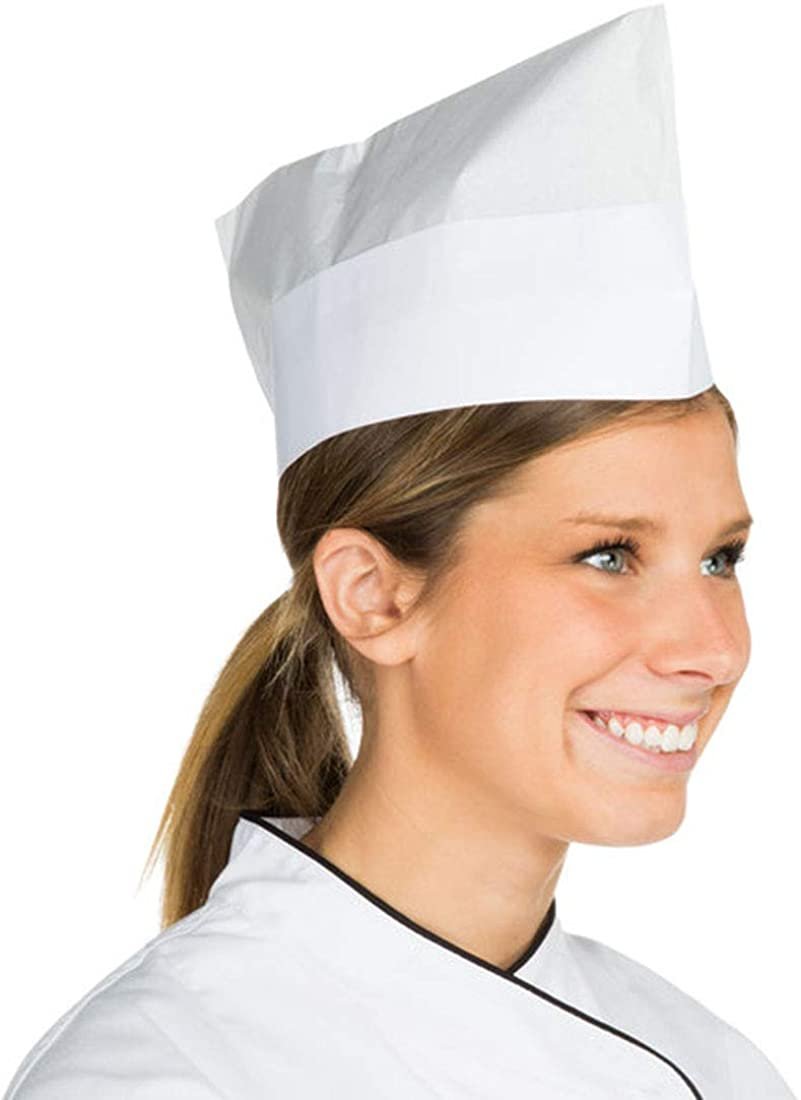 Pack of 100 White Disposable Peaked Paper Crown Caps. Food Service