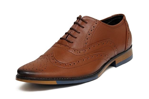 Men Genuine Leather Formal Brogue Shoe (Size-UK-6 (Color-TAN)