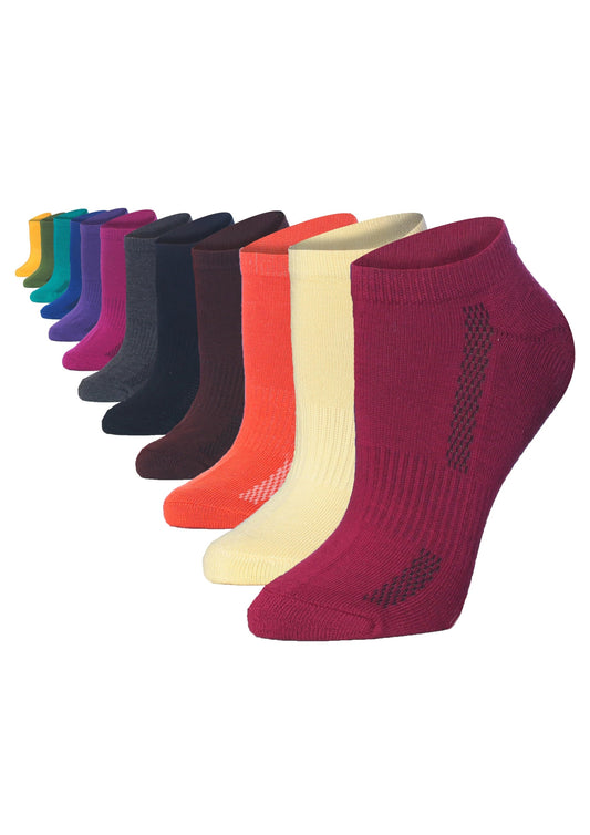 Tipi Toe Women's 12-Pack Vibrant Rainbow Solid Bold Colors Ankle Socks